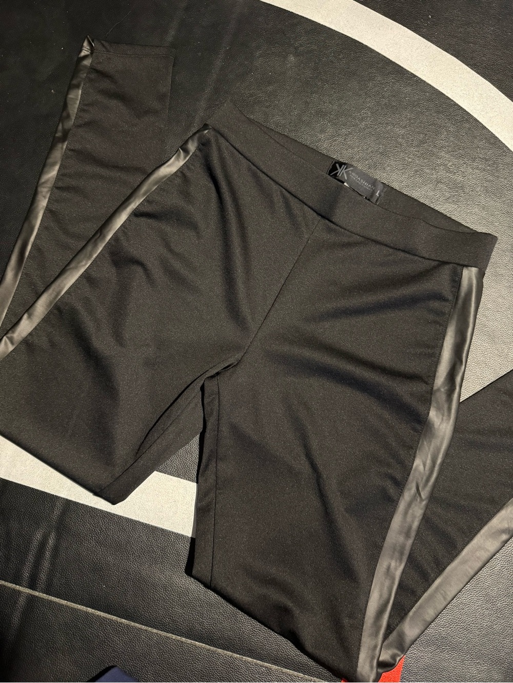 Kardashian Kollection Black Track Pants with Satin Side Stripes